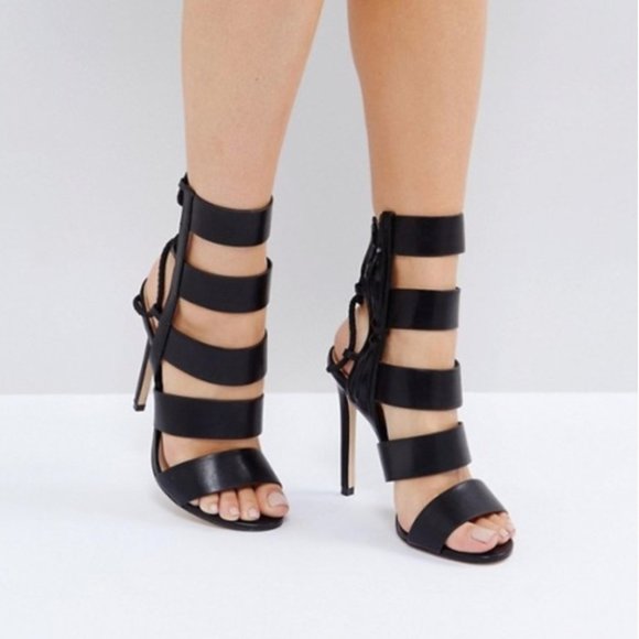 ALDO Hawaii Black Lace Back Heeled Strappy Sandals - Picture 1 of 3